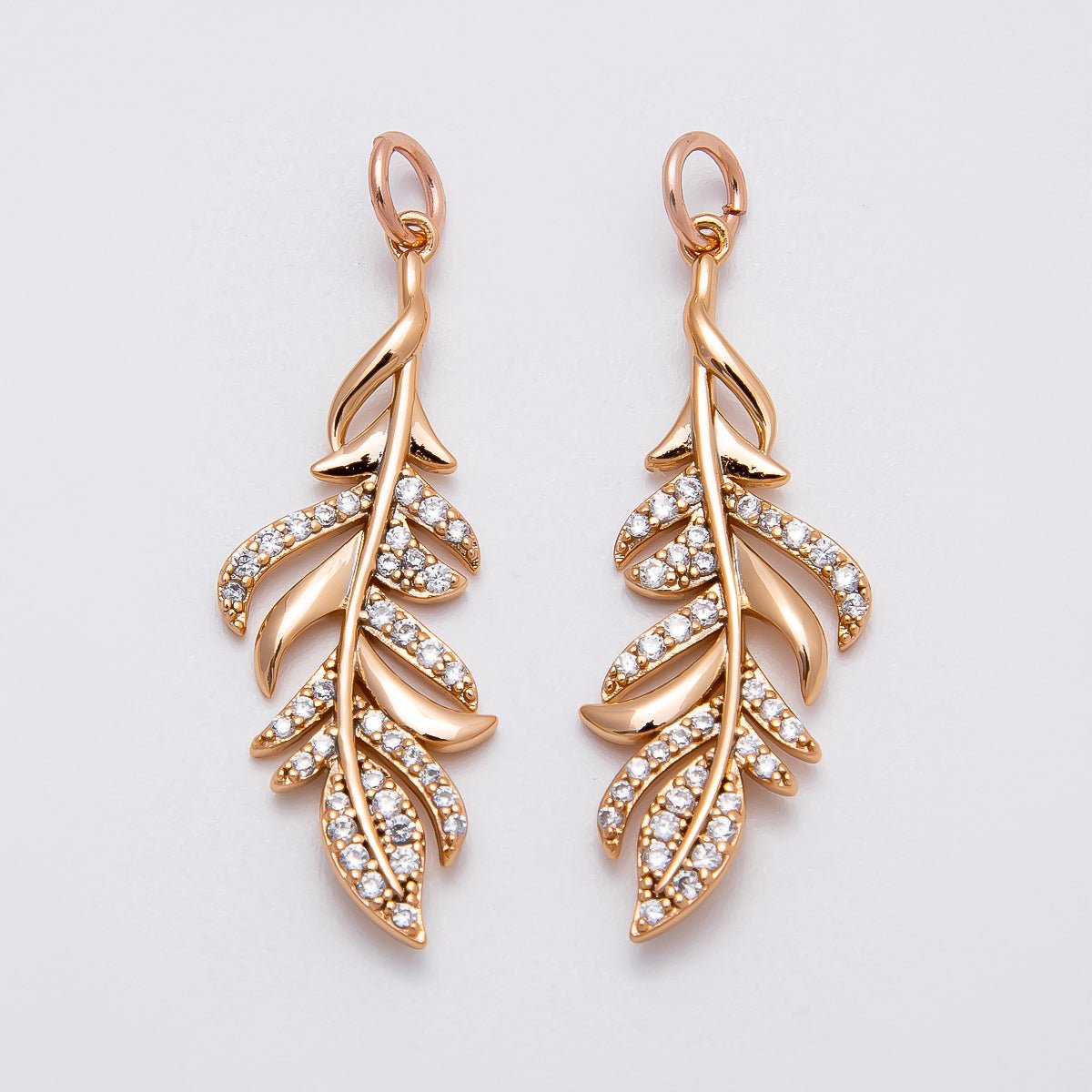 Rose Gold Filled 31.5mm Micro Paved CZ Palm Olive Leaf Nature Charm | Charms-00405 -Charms-00406