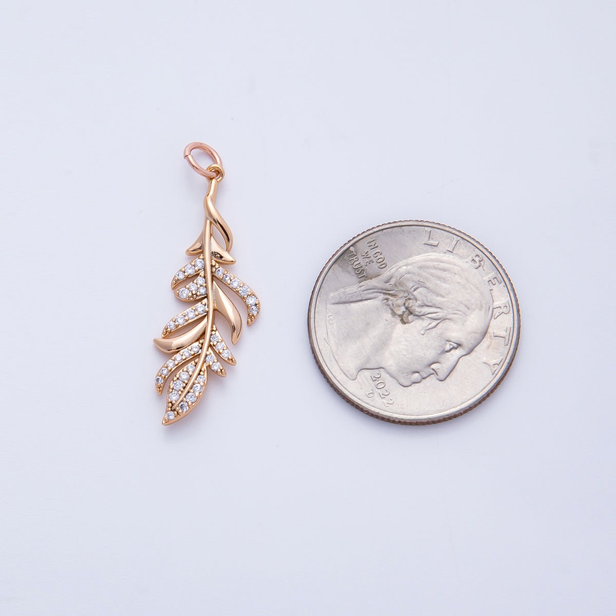 Rose Gold Filled 31.5mm Micro Paved CZ Palm Olive Leaf Nature Charm | Charms-00405 -Charms-00406