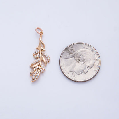 Rose Gold Filled 31.5mm Micro Paved CZ Palm Olive Leaf Nature Charm | Charms-00405 -Charms-00406