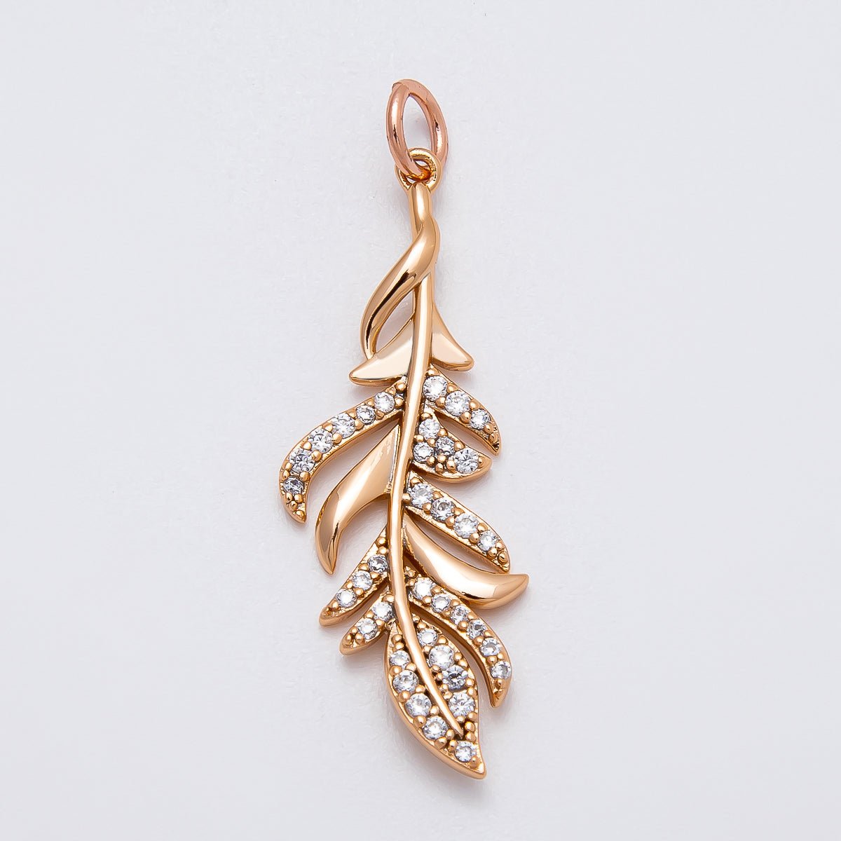 Rose Gold Filled 31.5mm Micro Paved CZ Palm Olive Leaf Nature Charm | Charms-00405 -Charms-00406