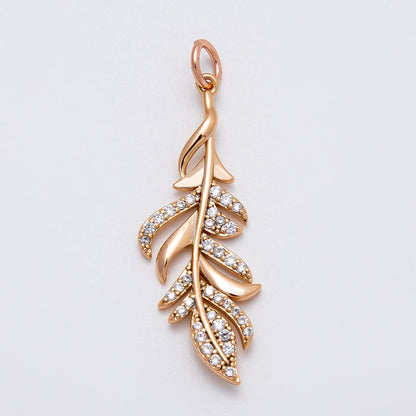 Rose Gold Filled 31.5mm Micro Paved CZ Palm Olive Leaf Nature Charm | Charms-00405 -Charms-00406