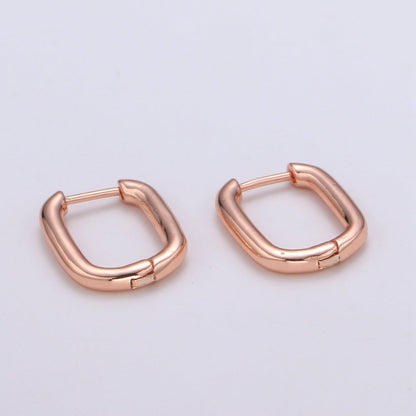 Rose Gold huggie Hoop Earrings - U-shaped hoops - Silver hinged snap closure Black Hoop Q-442 - Q-444
