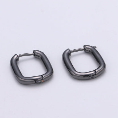 Rose Gold huggie Hoop Earrings - U-shaped hoops - Silver hinged snap closure Black Hoop Q-442 - Q-444