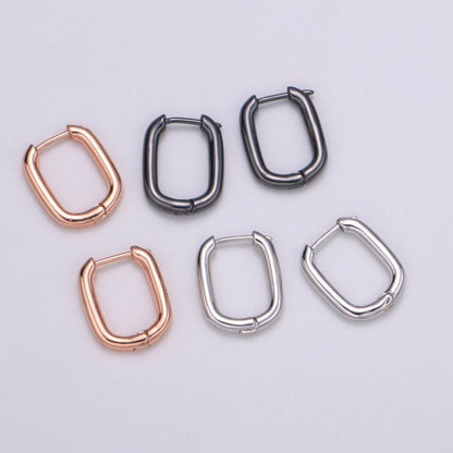Rose Gold huggie Hoop Earrings - U-shaped hoops - Silver hinged snap closure Black Hoop Q-442 - Q-444