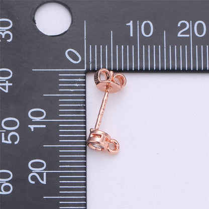 Round Circle CZ Earring Post w/ Open link, Nickel free 15x6mm 14K gold Filled brass, Nickel free Earring Making Post Findings Supply, K-326