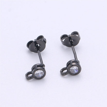 Round Circle CZ Earring Post w/ Open link, Nickel free 15x6mm 14K gold Filled brass, Nickel free Earring Making Post Findings Supply, K-326