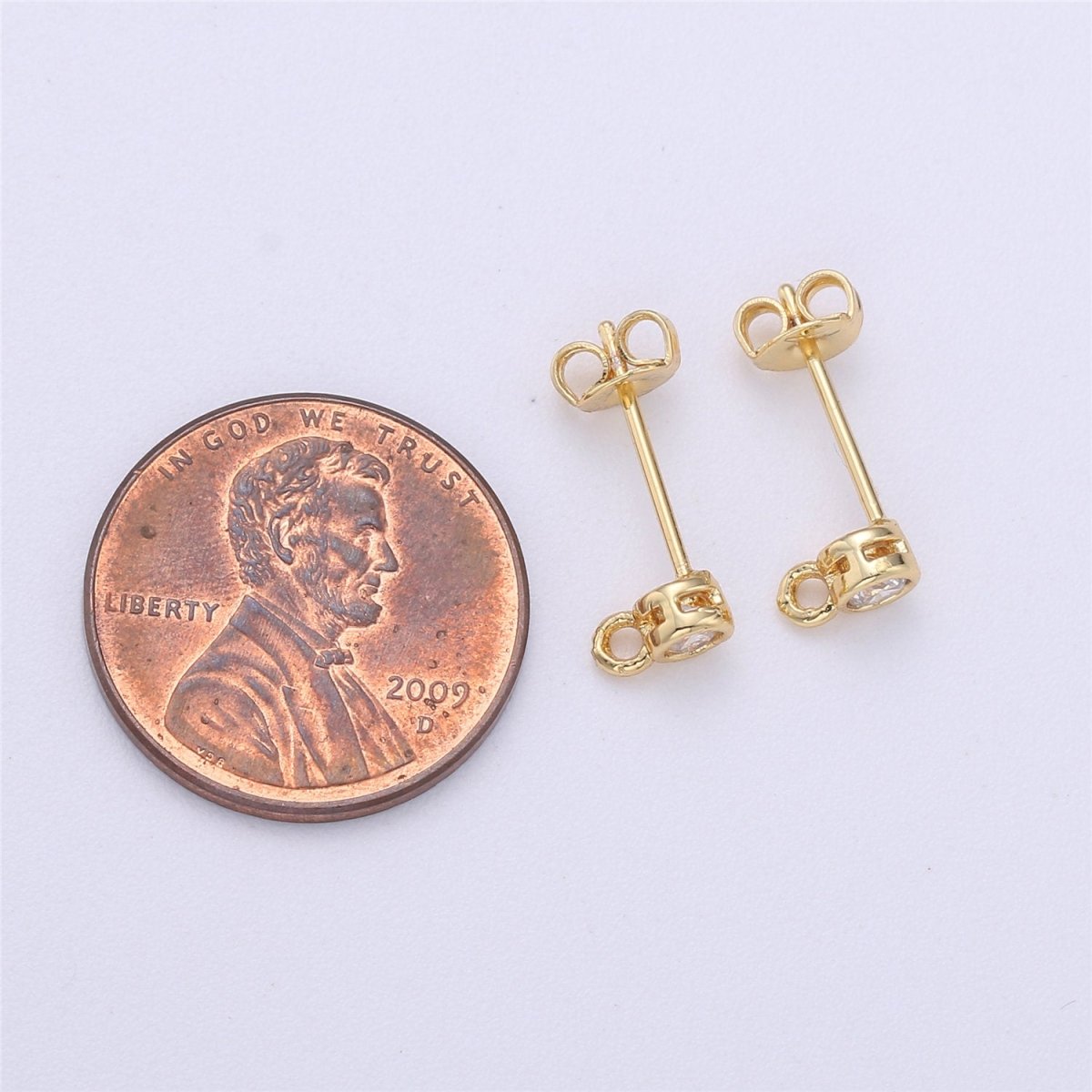 Round Circle CZ Earring Post w/ Open link, Nickel free 15x6mm 14K gold Filled brass, Nickel free Earring Making Post Findings Supply, K-326