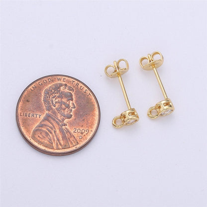 Round Circle CZ Earring Post w/ Open link, Nickel free 15x6mm 14K gold Filled brass, Nickel free Earring Making Post Findings Supply, K-326
