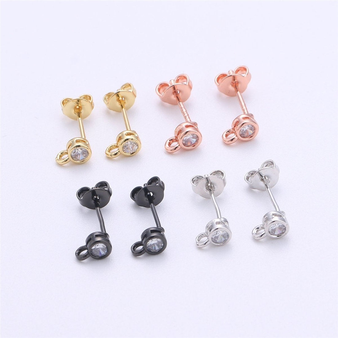 Round Circle CZ Earring Post w/ Open link, Nickel free 15x6mm 14K gold Filled brass, Nickel free Earring Making Post Findings Supply, K-326