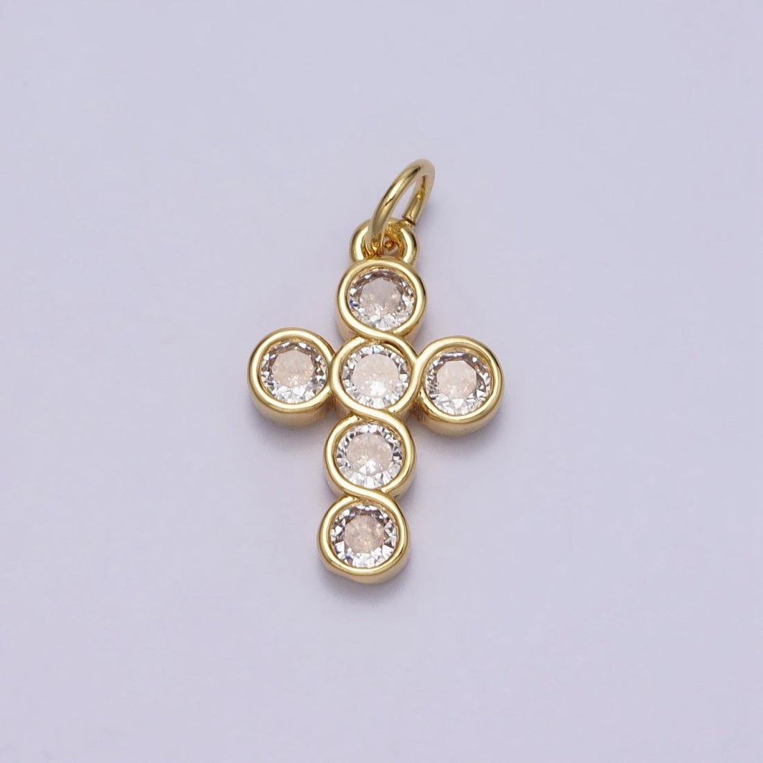 Round Clear CZ Bezant Cross Gold Religious Christian Gold Charm | AC240