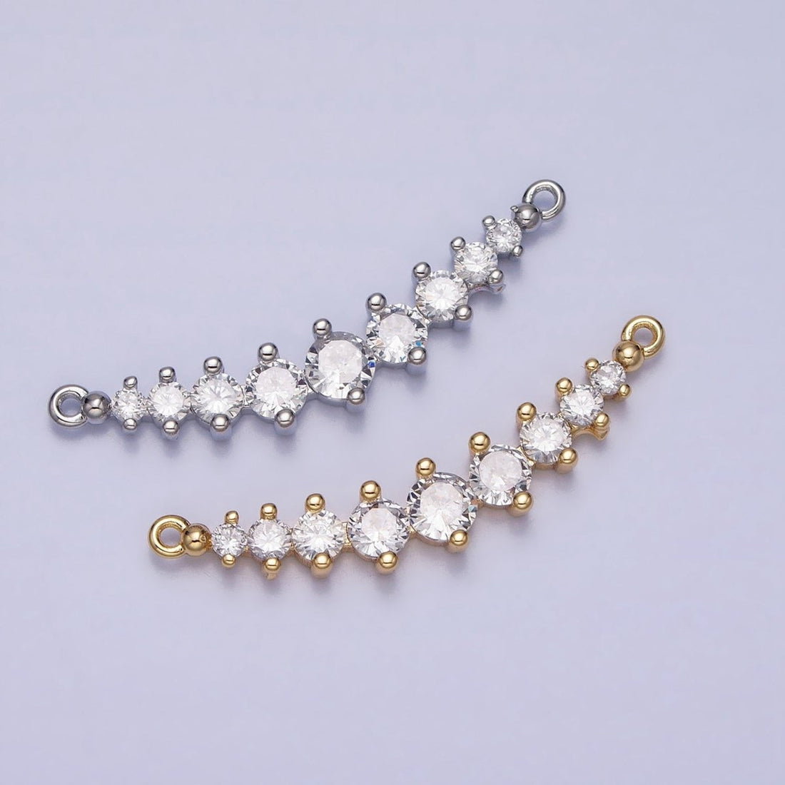Round Clear CZ V-Lined Connector Link in Gold &amp; Silver | Y-848