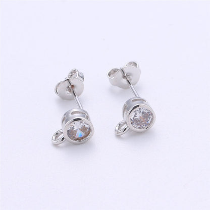 Round Cubic / 14K Gold Filled Earring with CZ Stud Earring 4mm Diameter with open link for charm K-323 K-324