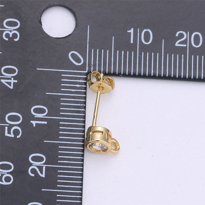 Round Cubic / 14K Gold Filled Earring with CZ Stud Earring 4mm Diameter with open link for charm K-323 K-324