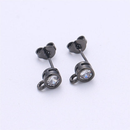 Round Cubic / 14K Gold Filled Earring with CZ Stud Earring 4mm Diameter with open link for charm K-323 K-324