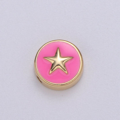 Round Enamel Tiny Gold Star - 24k Gold filled Round Beads - 10mm beads for bracelet making supply Celestial Jewelry making B-471 to B-475
