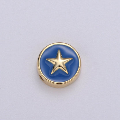 Round Enamel Tiny Gold Star - 24k Gold filled Round Beads - 10mm beads for bracelet making supply Celestial Jewelry making B-471 to B-475