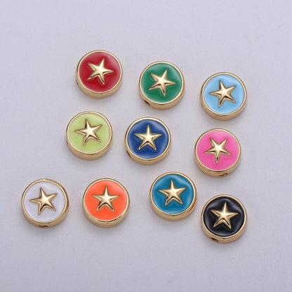 Round Enamel Tiny Gold Star - 24k Gold filled Round Beads - 10mm beads for bracelet making supply Celestial Jewelry making B-471 to B-475