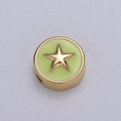 Round Enamel Tiny Gold Star - 24k Gold filled Round Beads - 10mm beads for bracelet making supply Celestial Jewelry making B-471 to B-475