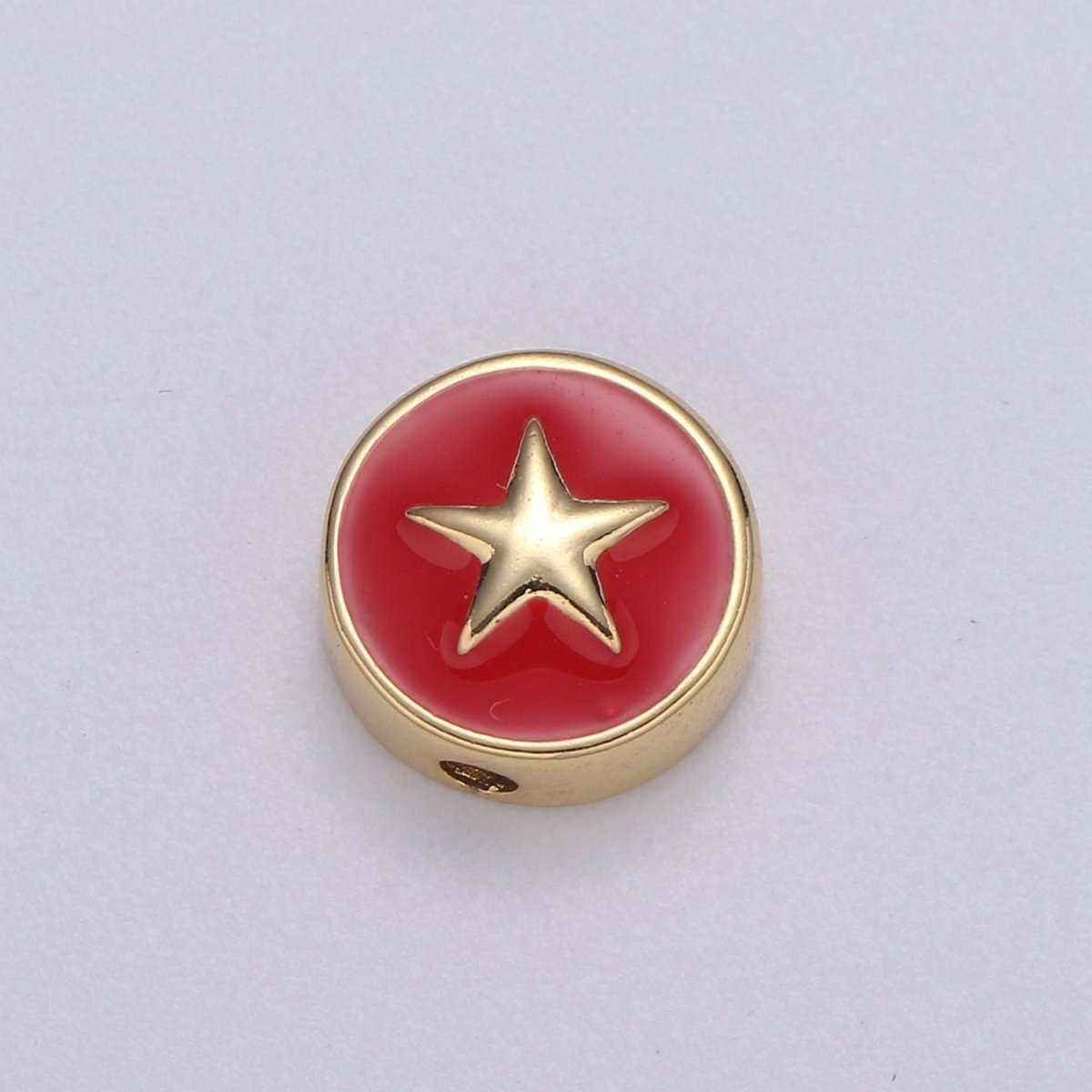 Round Enamel Tiny Gold Star - 24k Gold filled Round Beads - 10mm beads for bracelet making supply Celestial Jewelry making B-471 to B-475