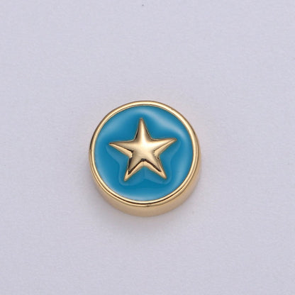 Round Enamel Tiny Gold Star - 24k Gold filled Round Beads - 10mm beads for bracelet making supply Celestial Jewelry making B-471 to B-475