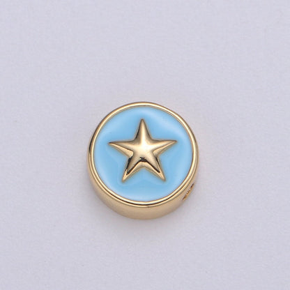 Round Enamel Tiny Gold Star - 24k Gold filled Round Beads - 10mm beads for bracelet making supply Celestial Jewelry making B-471 to B-475