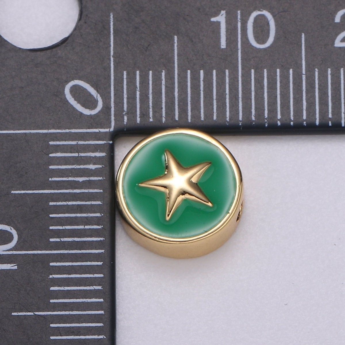 Round Enamel Tiny Gold Star - 24k Gold filled Round Beads - 10mm beads for bracelet making supply Celestial Jewelry making B-471 to B-475