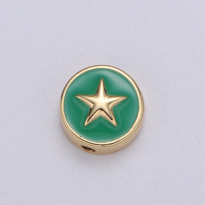 Round Enamel Tiny Gold Star - 24k Gold filled Round Beads - 10mm beads for bracelet making supply Celestial Jewelry making B-471 to B-475