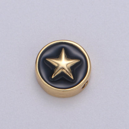 Round Enamel Tiny Gold Star - 24k Gold filled Round Beads - 10mm beads for bracelet making supply Celestial Jewelry making B-471 to B-475