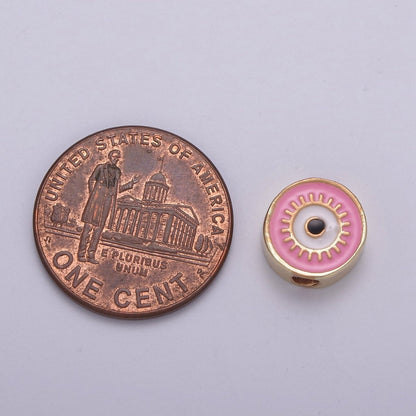 Round Evil Eye Bead, 10mm Evil Eye Beads, Side Drilled Black, Blue, Pink, Green, White Enamel B-763 B-764
