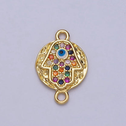 Round Hammered Evil Eye Multicolor Micro Paved CZ Gold Link Connector | Y-669