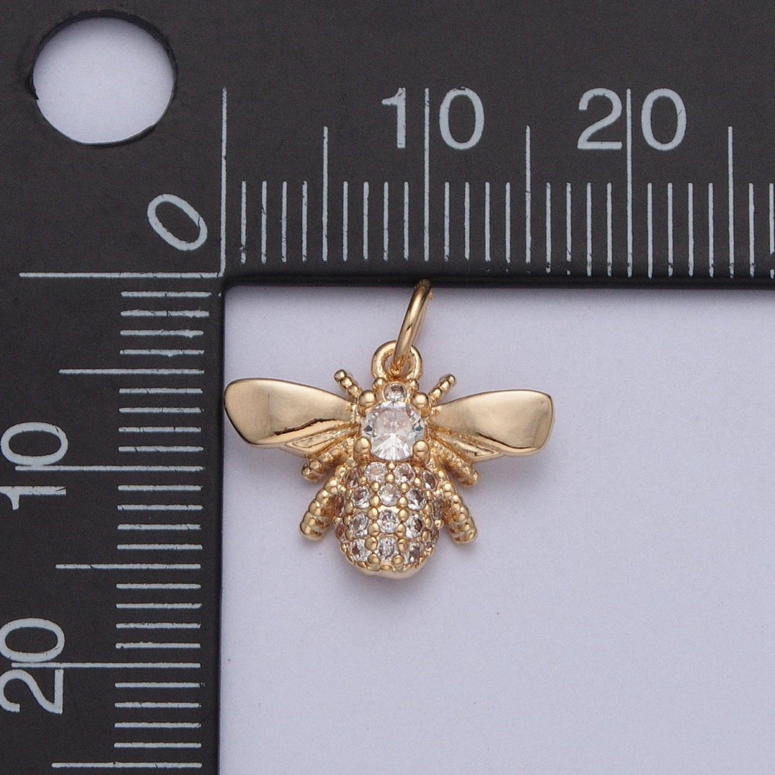 Round Micro Paved CZ Gold Bumble Queen Bee Charm For Garden Insect Jewelry | X-207