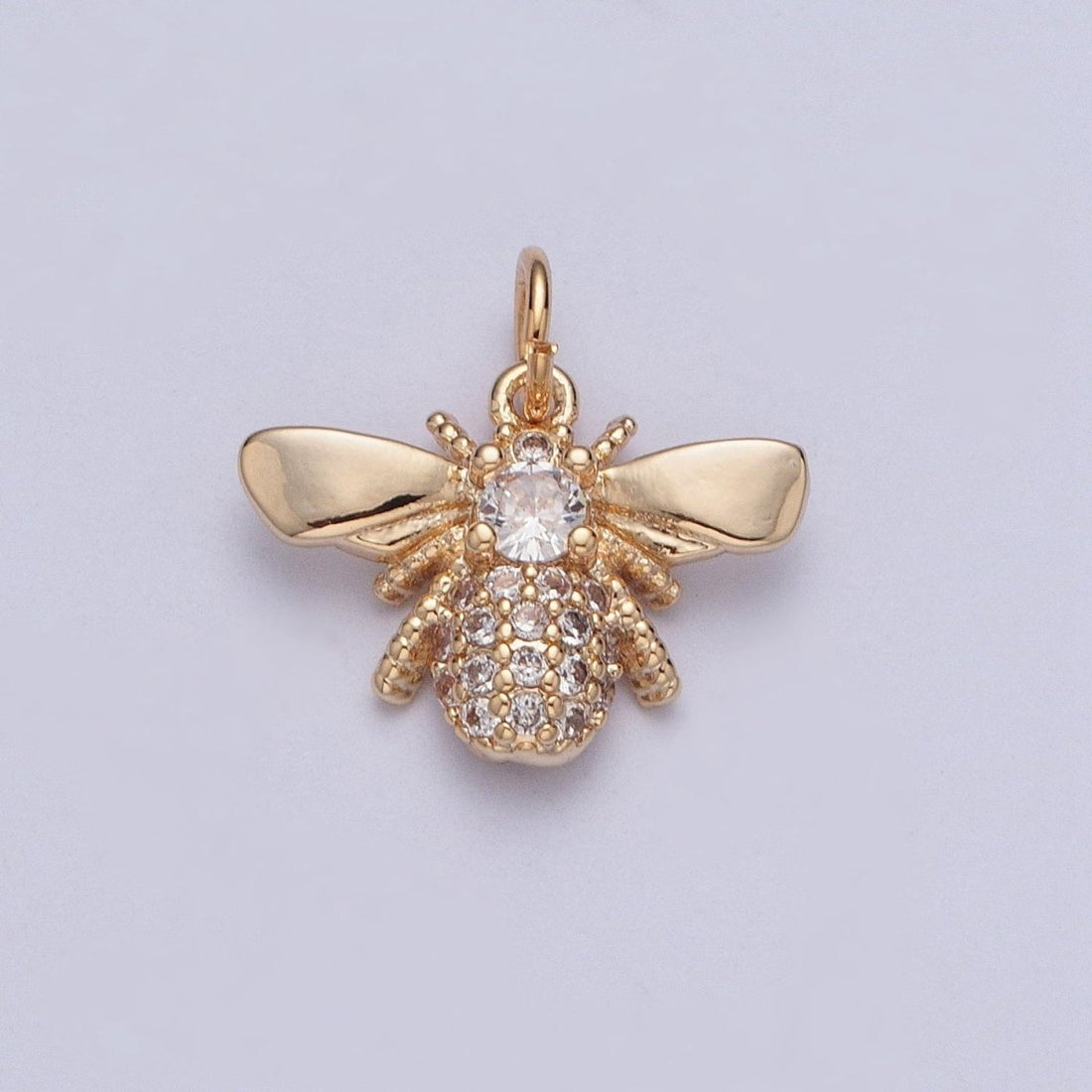 Round Micro Paved CZ Gold Bumble Queen Bee Charm For Garden Insect Jewelry | X-207