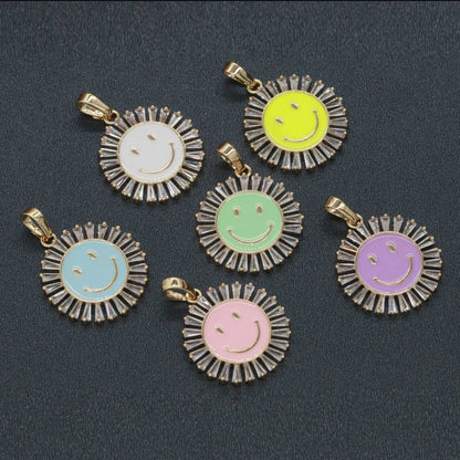 Round Smiley Face Charm Cubic Happy Face Pendant for Necklace Earring Component I-438 I-441 I-443