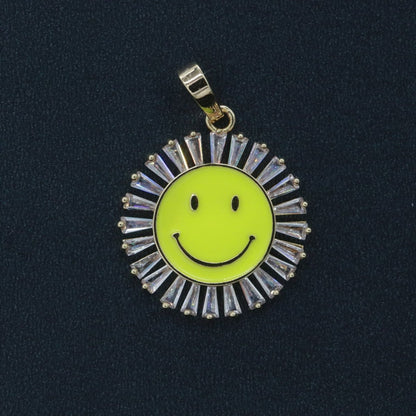Round Smiley Face Charm Cubic Happy Face Pendant for Necklace Earring Component I-438 I-441 I-443