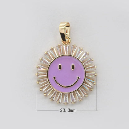 Round Smiley Face Charm Cubic Happy Face Pendant for Necklace Earring Component I-438 I-441 I-443