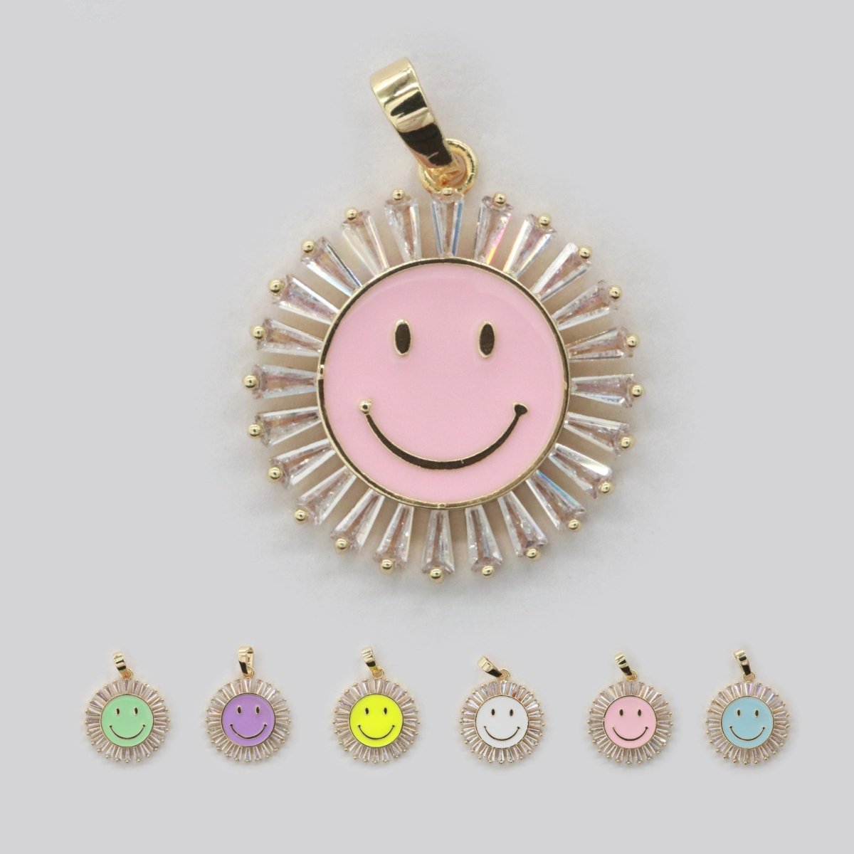 Round Smiley Face Charm Cubic Happy Face Pendant for Necklace Earring Component I-438 I-441 I-443