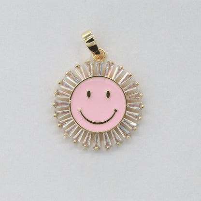 Round Smiley Face Charm Cubic Happy Face Pendant for Necklace Earring Component I-438 I-441 I-443