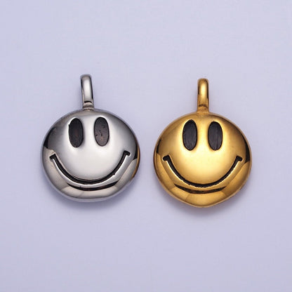 Round Smiley Face Stainless Steel Charm Pendant in Gold &amp; Silver | X-661 X-662