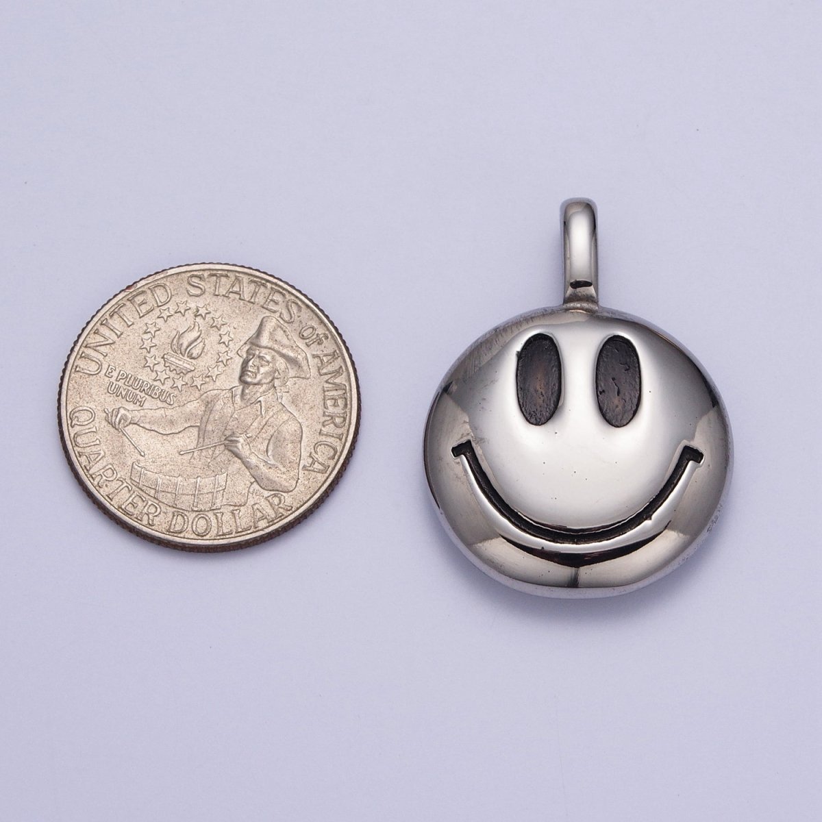 Round Smiley Face Stainless Steel Charm Pendant in Gold &amp; Silver | X-661 X-662