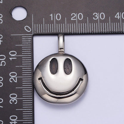 Round Smiley Face Stainless Steel Charm Pendant in Gold &amp; Silver | X-661 X-662