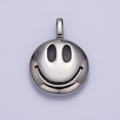 Round Smiley Face Stainless Steel Charm Pendant in Gold &amp; Silver | X-661 X-662