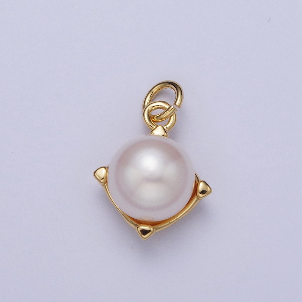 Round White / Purple Shell Pearl Minimalist Spike Gold Charm | N-646