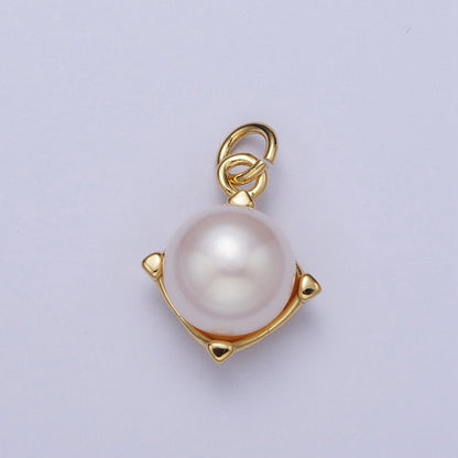 Round White / Purple Shell Pearl Minimalist Spike Gold Charm | N-646