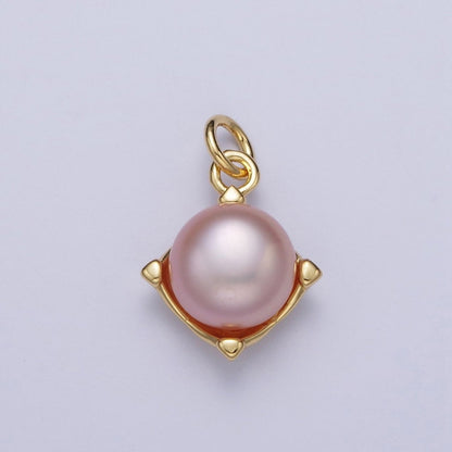 Round White / Purple Shell Pearl Minimalist Spike Gold Charm | N-646