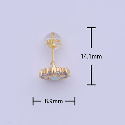 Round White/Blue Opal Micro Paved CZ Studs with Loop Earring Supply  L-921 L-922