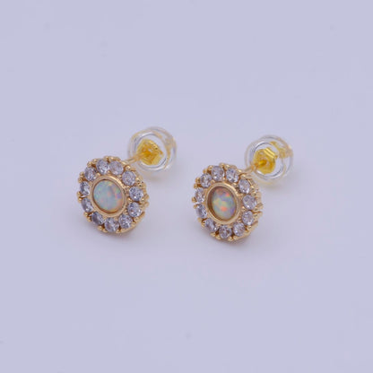 Round White/Blue Opal Micro Paved CZ Studs with Loop Earring Supply  L-921 L-922