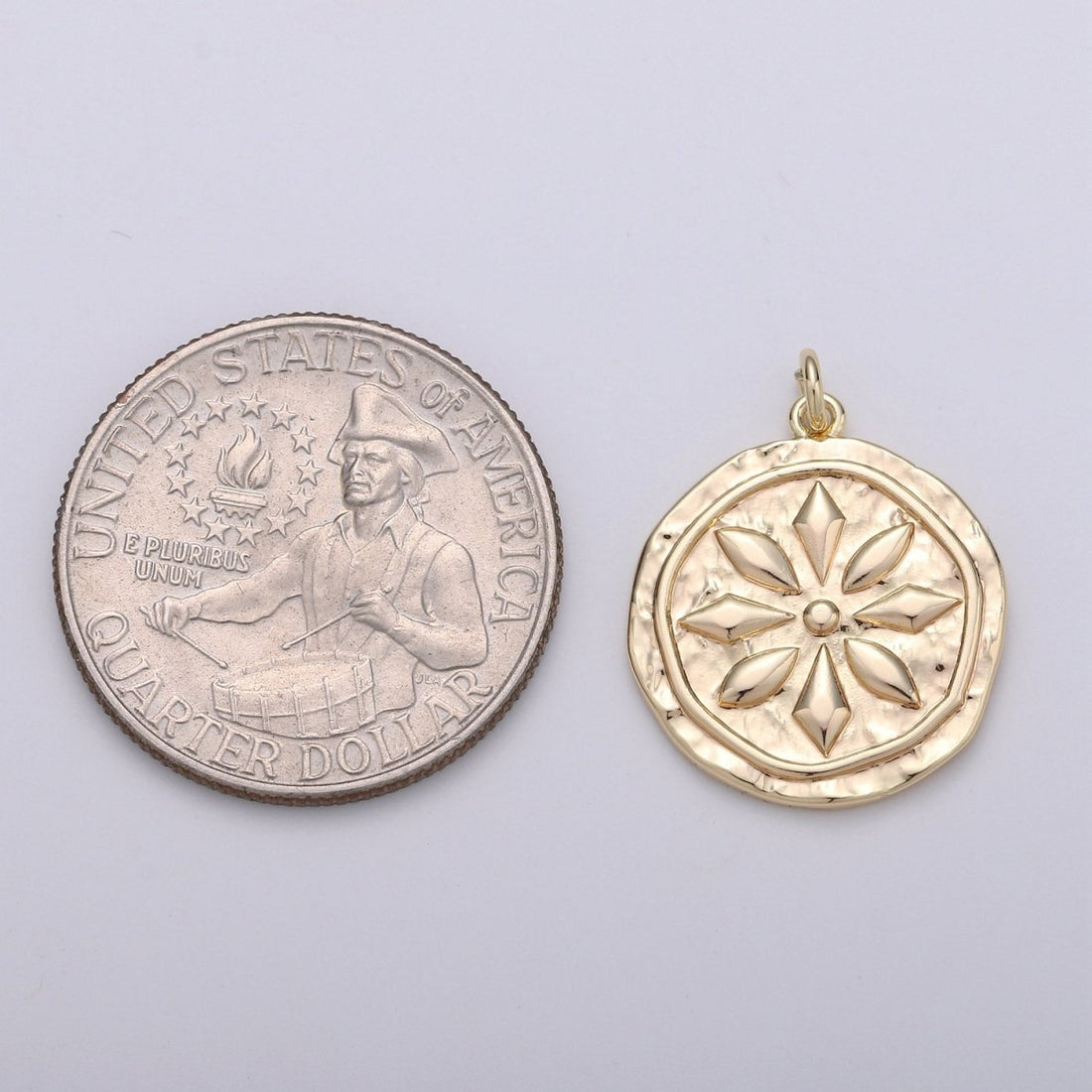 Rustic Coin Charm 18k Gold Filled coin pendant, Medallion charms Lotus coin charms, Vintage Disc Charm | D-395