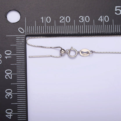 S925 Sterling Silver 0.5mm Dainty Box 18 Inch Adjustable Slider Chain Necklace | WA-1966 Clearance Pricing