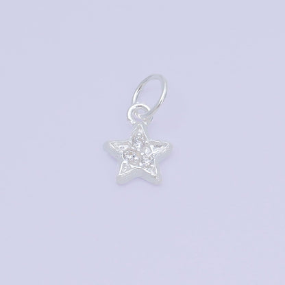 S925 Sterling Silver 10mm Micro Paved CZ Celestial Star Charm | SL-679
