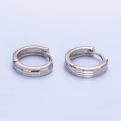 S925 Sterling Silver 12mm Line-Edged Cartilage Huggie Earrings | SL-555